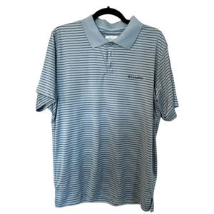Columbia Men's Blue & White Striped Short Sleeve 3-Button Polo Size L GUC